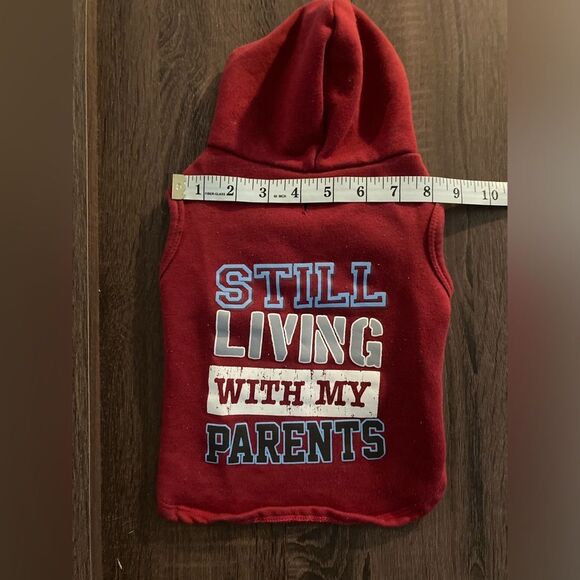 Dog Sweatshirt Hoodie Still Living With My Parents Red Small Dog Clothing - Picture 7 of 8